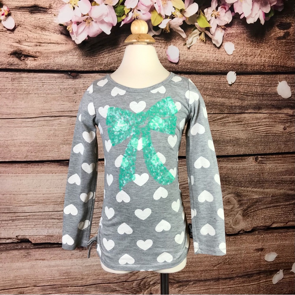 Little Girls Hearts Print Sparkle Now Top Tee 6X